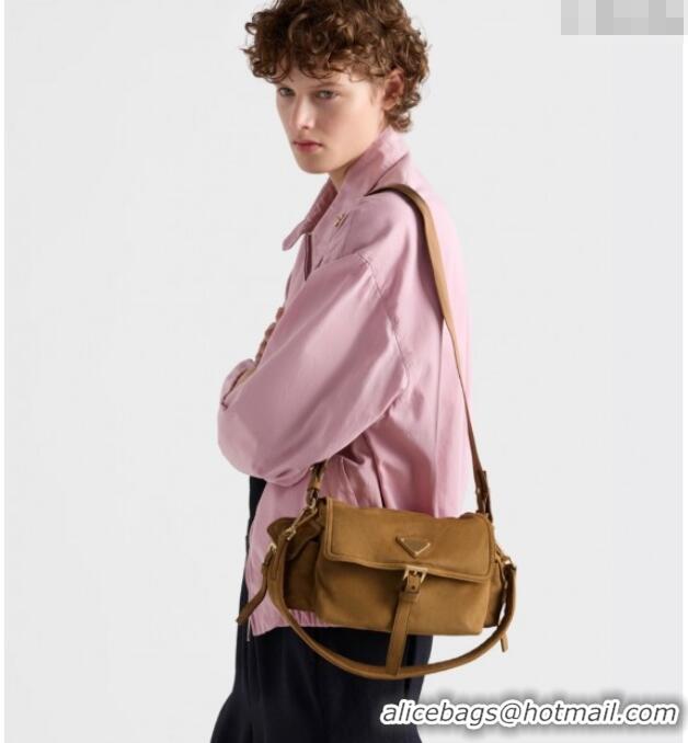 Best Price Prada Explore medium suede shoulder bag with flap 1BD394 Cocoa Brown 2025