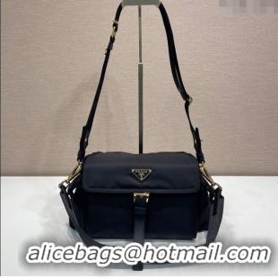 Promotional Prada Explore medium Re-Nylon shoulder bag with flap 1BD394 Black 2025