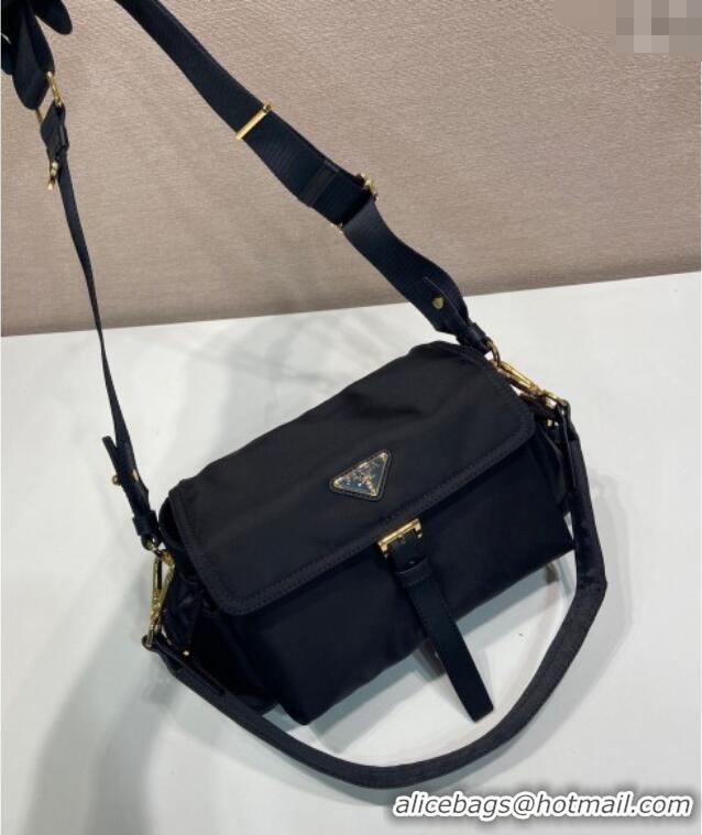 Promotional Prada Explore medium Re-Nylon shoulder bag with flap 1BD394 Black 2025