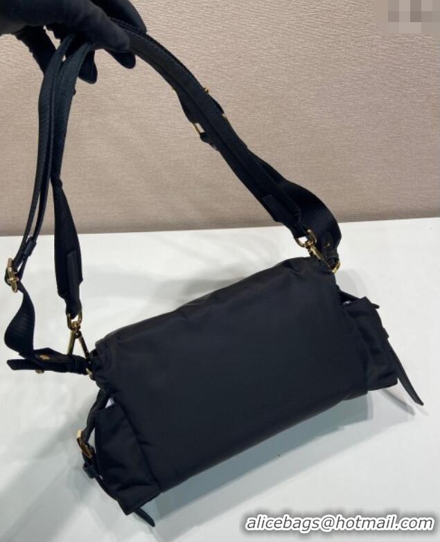 Promotional Prada Explore medium Re-Nylon shoulder bag with flap 1BD394 Black 2025