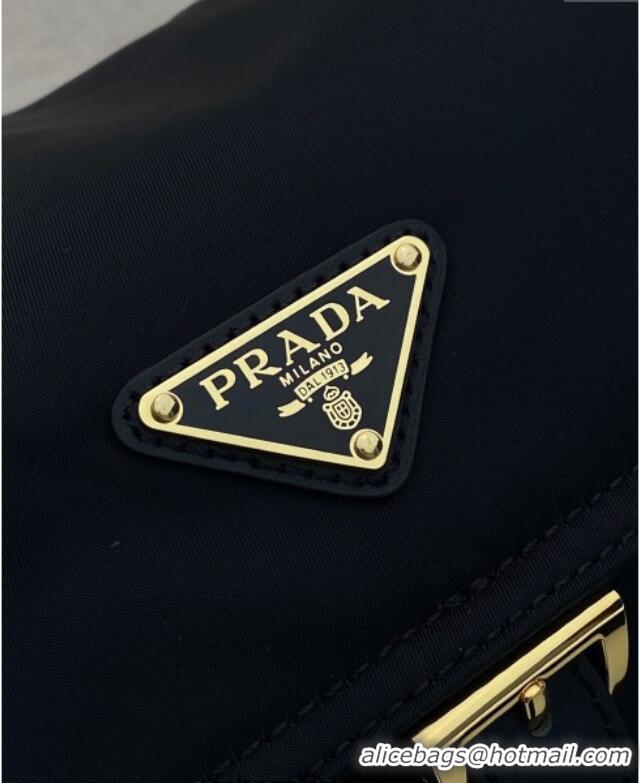 Promotional Prada Explore medium Re-Nylon shoulder bag with flap 1BD394 Black 2025