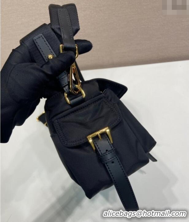 Promotional Prada Explore medium Re-Nylon shoulder bag with flap 1BD394 Black 2025