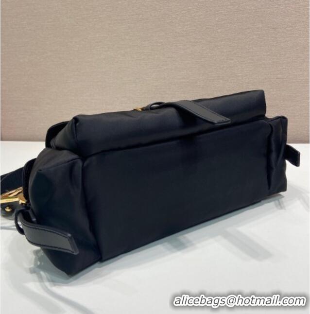 Promotional Prada Explore medium Re-Nylon shoulder bag with flap 1BD394 Black 2025