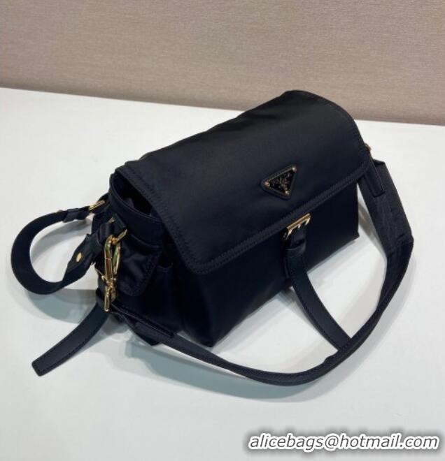 Promotional Prada Explore medium Re-Nylon shoulder bag with flap 1BD394 Black 2025