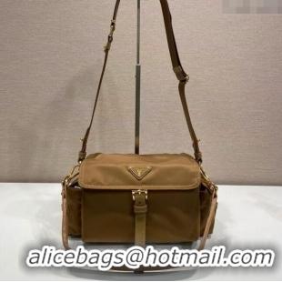 Super Quality Prada Explore medium Re-Nylon shoulder bag with flap 1BD394 Brandy Brown 2025