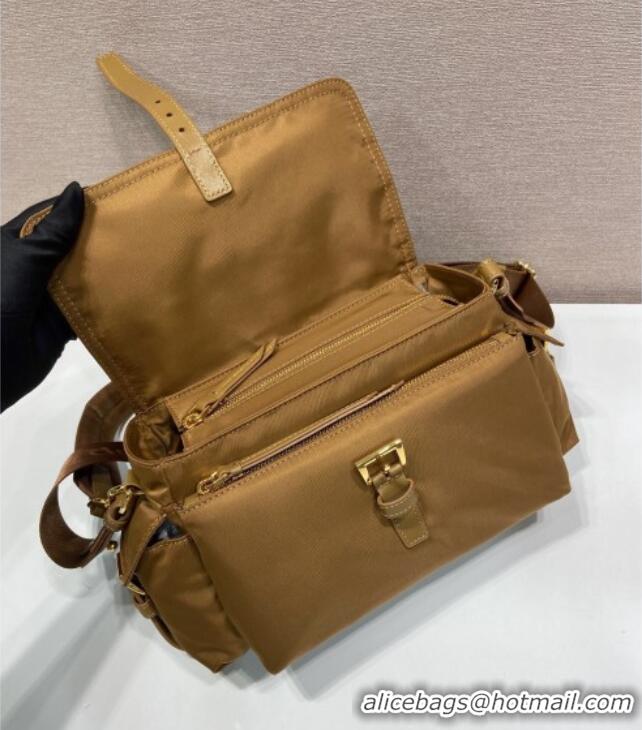 Super Quality Prada Explore medium Re-Nylon shoulder bag with flap 1BD394 Brandy Brown 2025