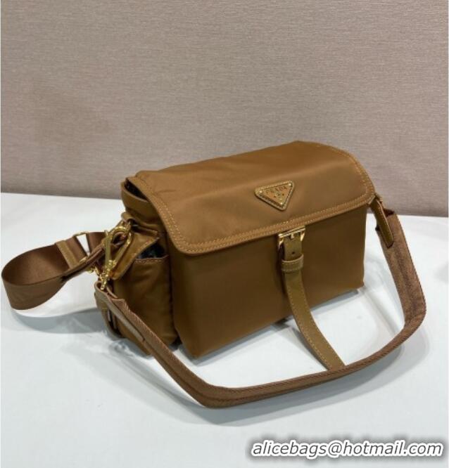 Super Quality Prada Explore medium Re-Nylon shoulder bag with flap 1BD394 Brandy Brown 2025