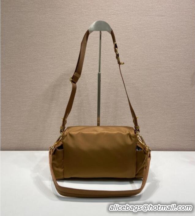 Super Quality Prada Explore medium Re-Nylon shoulder bag with flap 1BD394 Brandy Brown 2025