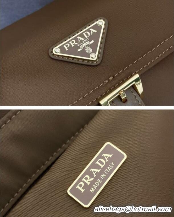 Super Quality Prada Explore medium Re-Nylon shoulder bag with flap 1BD394 Brandy Brown 2025