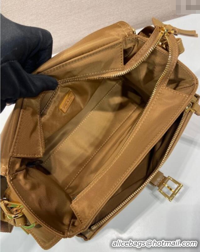 Super Quality Prada Explore medium Re-Nylon shoulder bag with flap 1BD394 Brandy Brown 2025