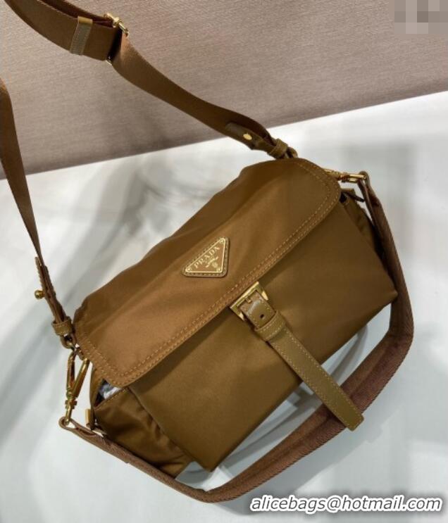 Super Quality Prada Explore medium Re-Nylon shoulder bag with flap 1BD394 Brandy Brown 2025