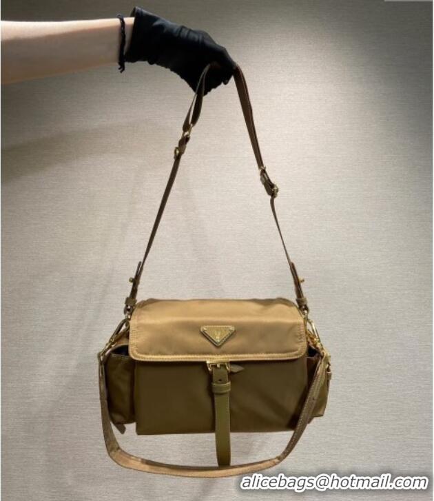 Super Quality Prada Explore medium Re-Nylon shoulder bag with flap 1BD394 Brandy Brown 2025