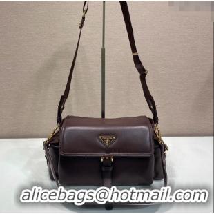 Best Price Prada Explore medium nappa leather shoulder bag with flap 1BD394 Sienna Brown 2025