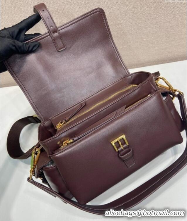 Best Price Prada Explore medium nappa leather shoulder bag with flap 1BD394 Sienna Brown 2025