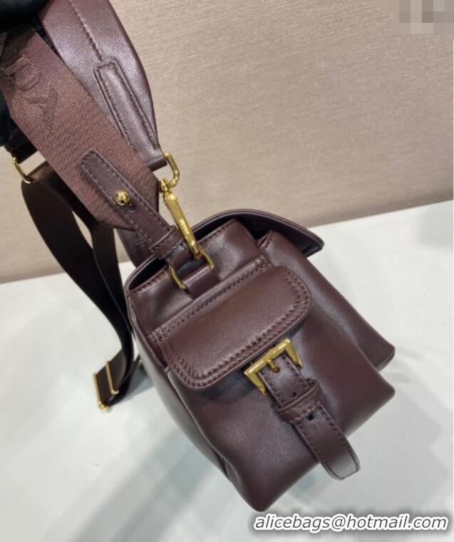 Best Price Prada Explore medium nappa leather shoulder bag with flap 1BD394 Sienna Brown 2025