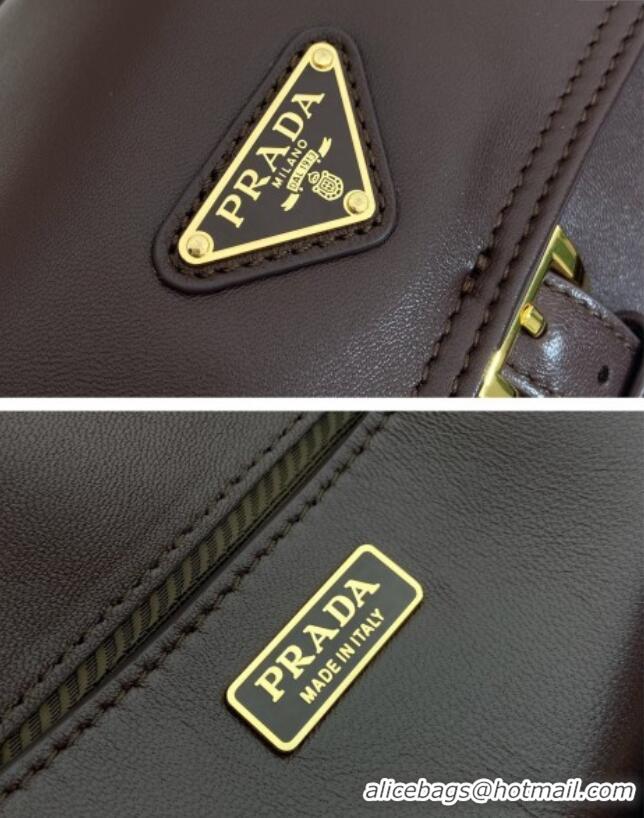 Best Price Prada Explore medium nappa leather shoulder bag with flap 1BD394 Sienna Brown 2025