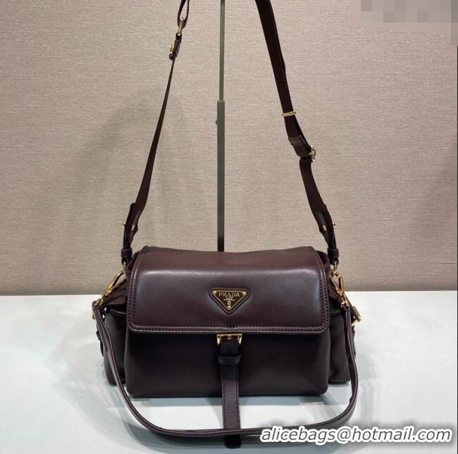 Best Price Prada Explore medium nappa leather shoulder bag with flap 1BD394 Sienna Brown 2025