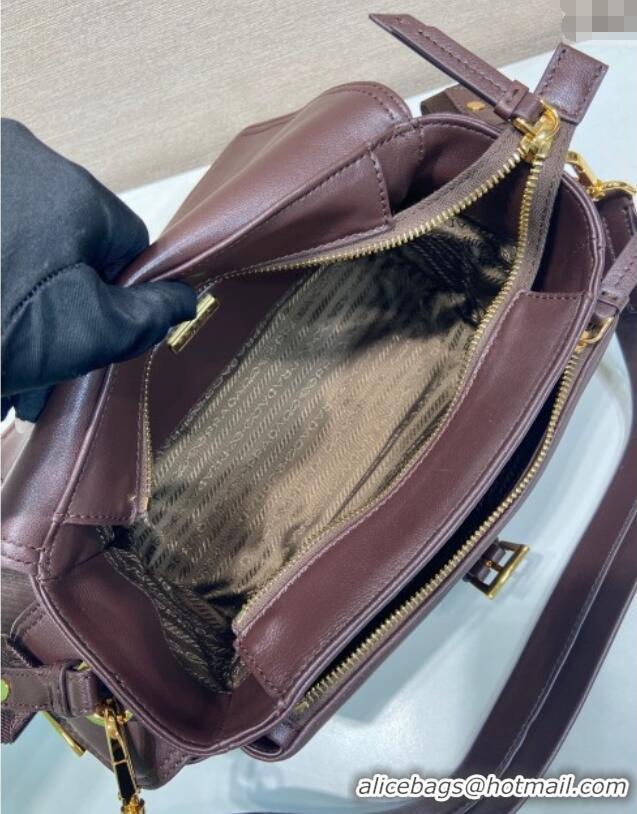 Best Price Prada Explore medium nappa leather shoulder bag with flap 1BD394 Sienna Brown 2025