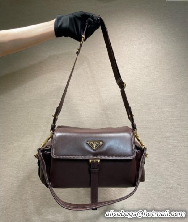 Best Price Prada Explore medium nappa leather shoulder bag with flap 1BD394 Sienna Brown 2025