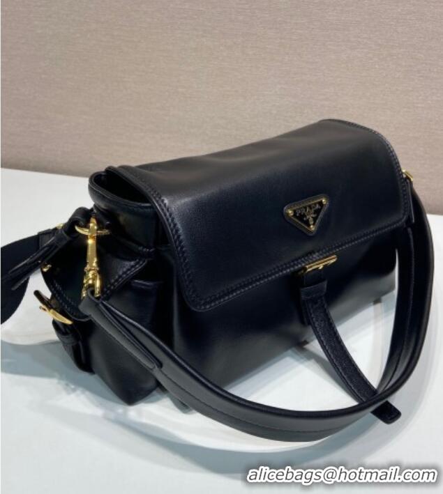 Trendy Design Prada Explore medium nappa leather shoulder bag with flap 1BD394 Black 2025
