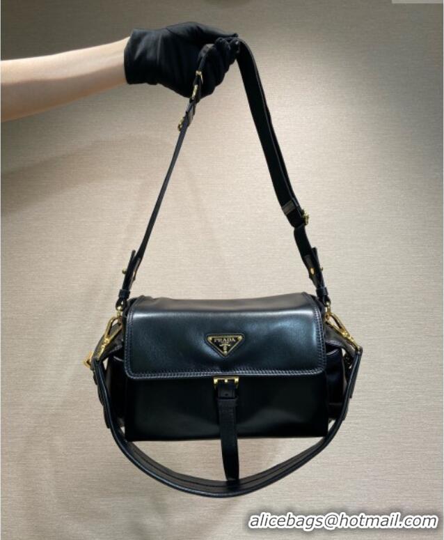 Trendy Design Prada Explore medium nappa leather shoulder bag with flap 1BD394 Black 2025