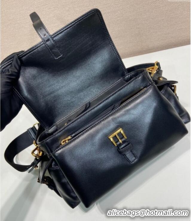 Trendy Design Prada Explore medium nappa leather shoulder bag with flap 1BD394 Black 2025