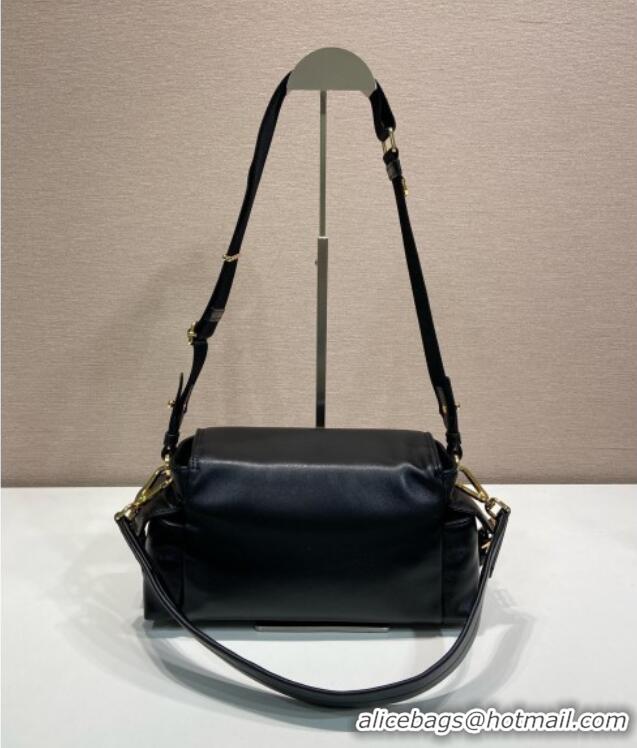 Trendy Design Prada Explore medium nappa leather shoulder bag with flap 1BD394 Black 2025