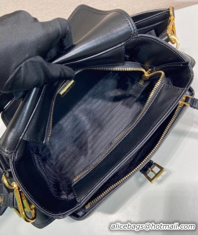 Trendy Design Prada Explore medium nappa leather shoulder bag with flap 1BD394 Black 2025