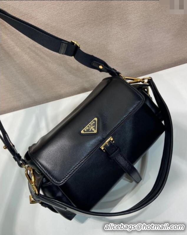 Trendy Design Prada Explore medium nappa leather shoulder bag with flap 1BD394 Black 2025