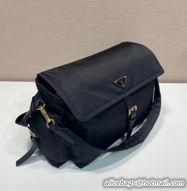 Buy Cheapest Prada Explore large Re-Nylon shoulder bag with flap 1BD391 Black 2025
