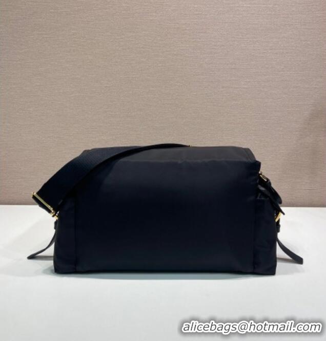 Buy Cheapest Prada Explore large Re-Nylon shoulder bag with flap 1BD391 Black 2025
