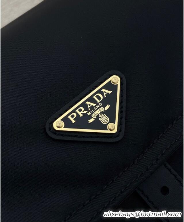 Buy Cheapest Prada Explore large Re-Nylon shoulder bag with flap 1BD391 Black 2025