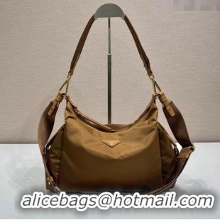Famous Brand Prada Explore large Re-Nylon and leather shoulder bag 1BC264 Brandy Brown 2025