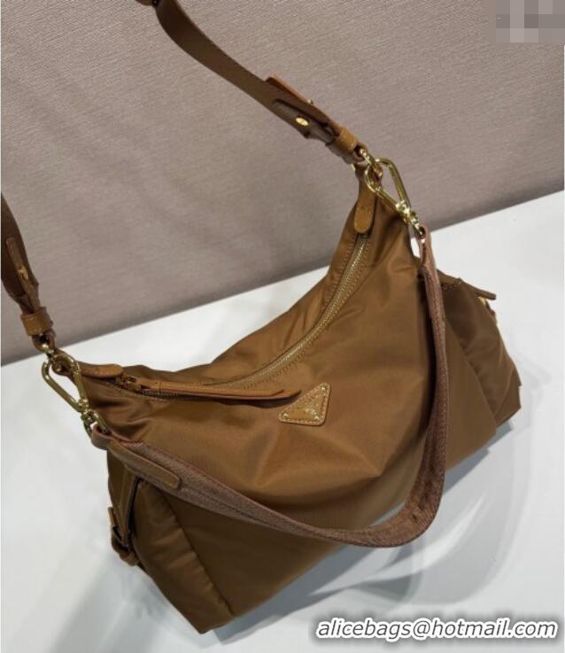 Famous Brand Prada Explore large Re-Nylon and leather shoulder bag 1BC264 Brandy Brown 2025