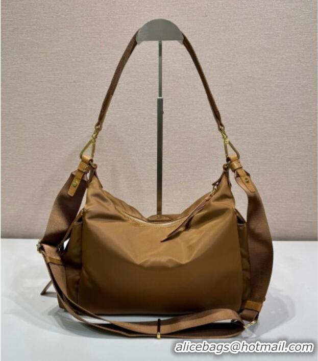 Famous Brand Prada Explore large Re-Nylon and leather shoulder bag 1BC264 Brandy Brown 2025