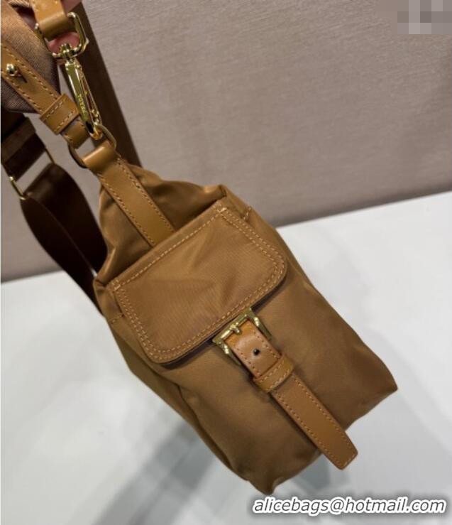 Famous Brand Prada Explore large Re-Nylon and leather shoulder bag 1BC264 Brandy Brown 2025