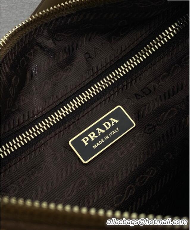 Buy Discount Prada Explore large suede shoulder bag 1BC264 Dark Brown 2025