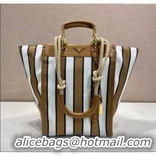 Top Quality Prada Large Printed Canvas and Leather Tote Bag 1BG561 Brown 2025