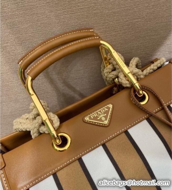 Top Quality Prada Large Printed Canvas and Leather Tote Bag 1BG561 Brown 2025