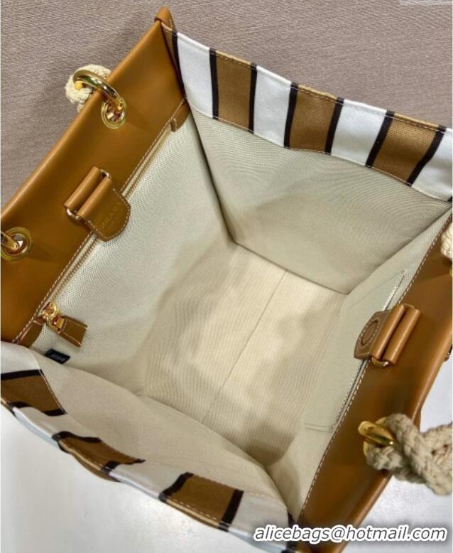 Top Quality Prada Large Printed Canvas and Leather Tote Bag 1BG561 Brown 2025