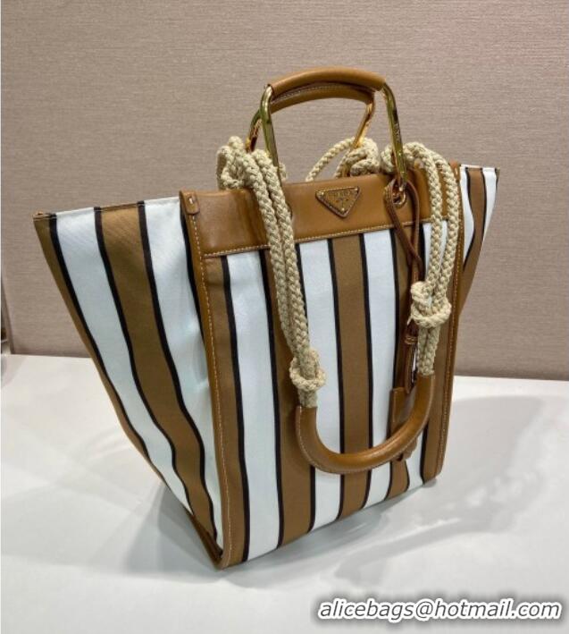 Top Quality Prada Large Printed Canvas and Leather Tote Bag 1BG561 Brown 2025