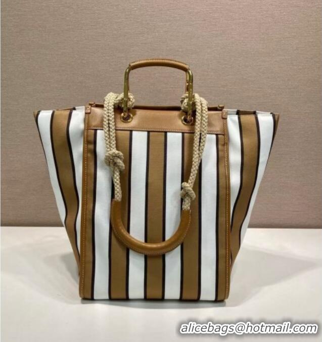 Top Quality Prada Large Printed Canvas and Leather Tote Bag 1BG561 Brown 2025