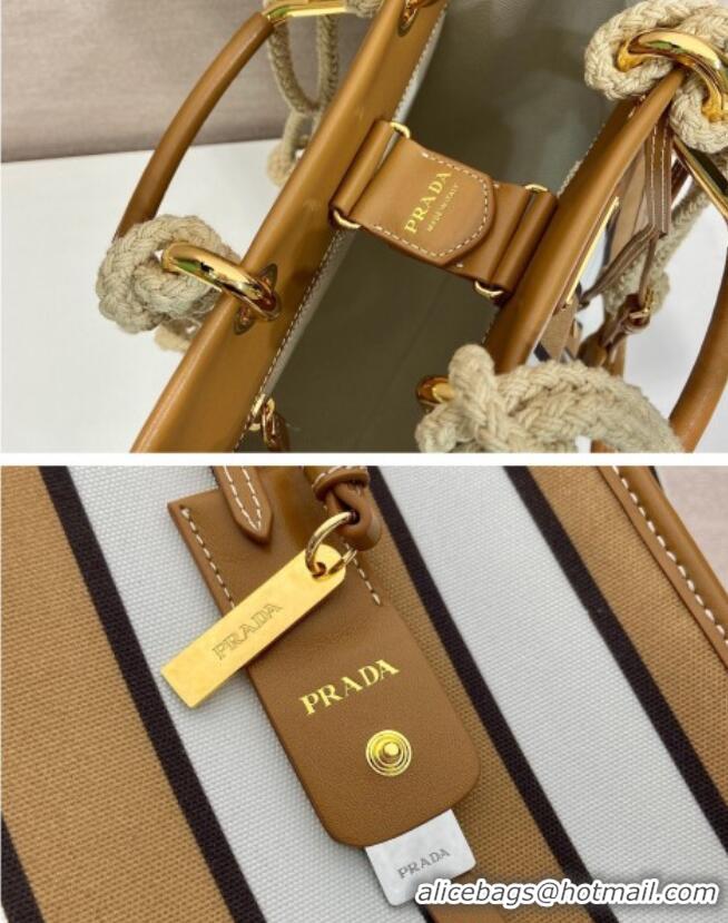 Top Quality Prada Large Printed Canvas and Leather Tote Bag 1BG561 Brown 2025