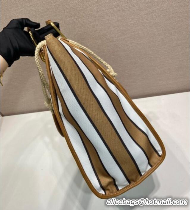 Top Quality Prada Large Printed Canvas and Leather Tote Bag 1BG561 Brown 2025