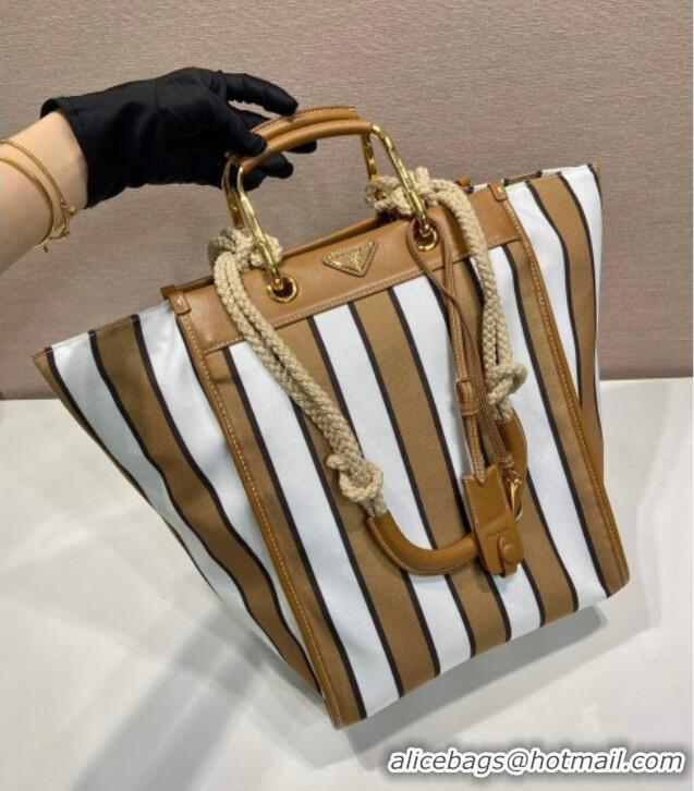 Top Quality Prada Large Printed Canvas and Leather Tote Bag 1BG561 Brown 2025
