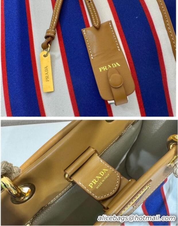 Promotional Prada Large Printed Canvas and Leather Tote Bag 1BG561 Blue 2025