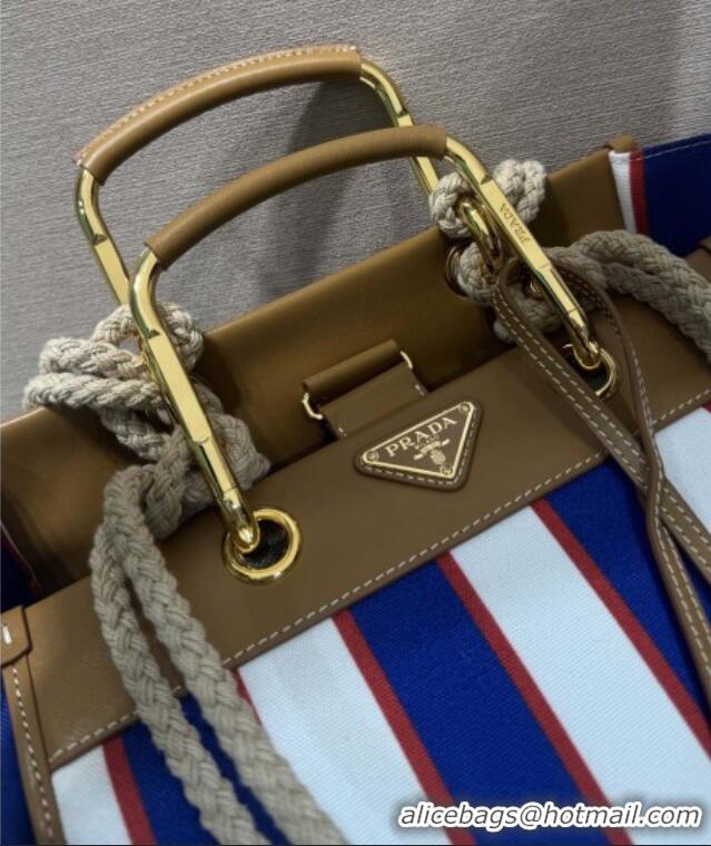 Promotional Prada Large Printed Canvas and Leather Tote Bag 1BG561 Blue 2025