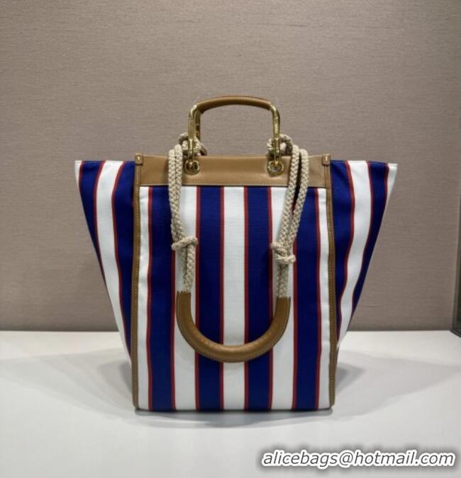 Promotional Prada Large Printed Canvas and Leather Tote Bag 1BG561 Blue 2025