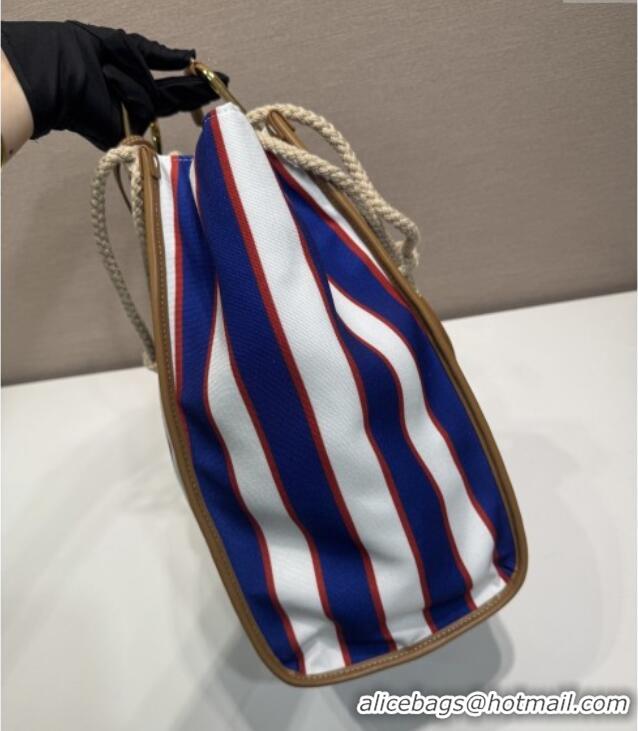 Promotional Prada Large Printed Canvas and Leather Tote Bag 1BG561 Blue 2025