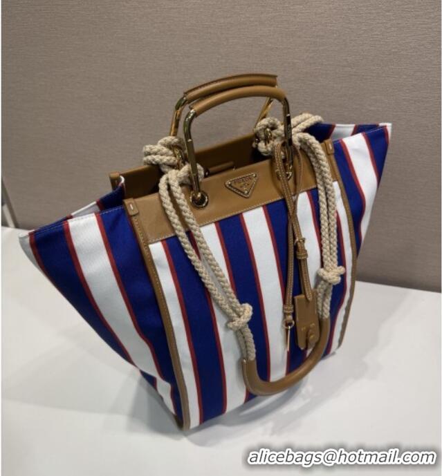 Promotional Prada Large Printed Canvas and Leather Tote Bag 1BG561 Blue 2025